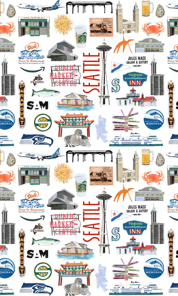 Iconic Seattle Washington Watercolor Gift Wrap