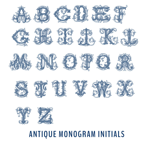 Blue Antique Single Monogram  Paper Party Cups - Set of 12