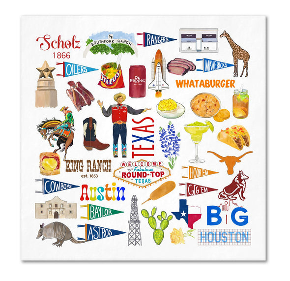 Iconic State of Texas Watercolor  Napkins