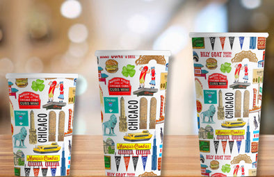Iconic Chicago Watercolor Hot/Cold Paper Party Cups - 3 sizes - Set of 12