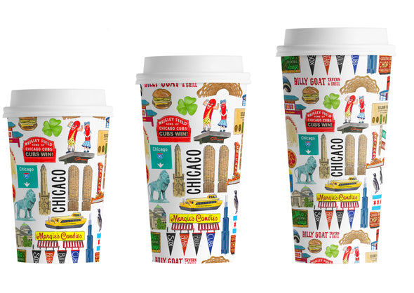 Iconic Chicago Watercolor Hot/Cold Paper Party Cups - 3 sizes - Set of 12