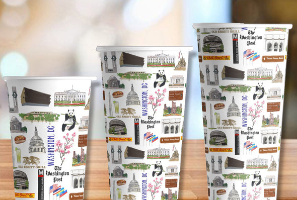 Iconic Washington, DC Watercolor Hot/Cold Paper Party Cups - 3 sizes - Set of 12