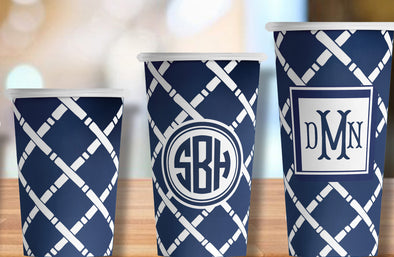 Navy Bamboo Trellis Hot/Cold Paper Party Cups- Set of 12