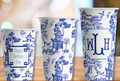 Blue Willow Hot/Cold Paper Party Cups - Set of 12