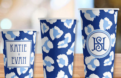 Leopard Blues Hot/Cold Paper Party Cups- Set of 12