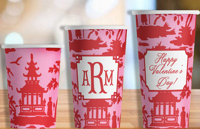 Pink and Red Pagoda  Hot/Cold Paper Party Cups- Set of 12
