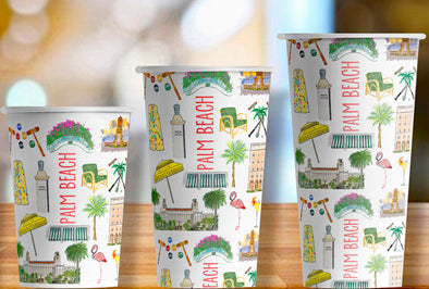 Iconic Palm Beach Watercolor Hot/Cold Paper Party Cups - Set of 12