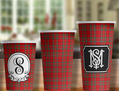 Red Tartan Royal Stewart Hot/Cold Paper Party Cups - Set of 12