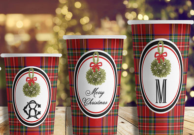 Personalized Royal Stewart Tartan Christmas Hot/Cold Paper Party Cups - Set of 12