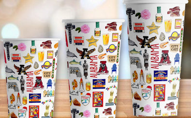 Iconic Alabama Watercolor Hot/Cold Paper Party Cups - 3 sizes - Set of 12