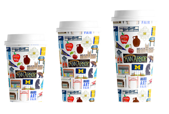 Ann Arbor, Michigan Hot/Cold Paper Party Cups - 3 sizes - Set of 12
