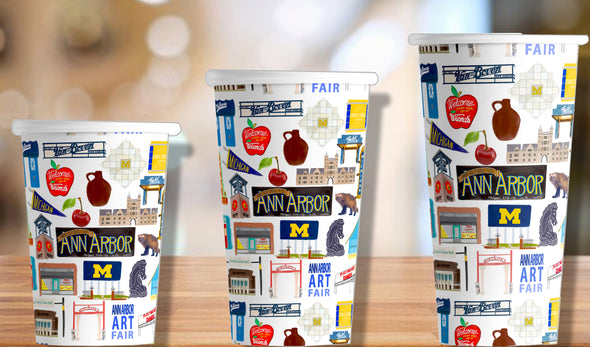Ann Arbor, Michigan Hot/Cold Paper Party Cups - 3 sizes - Set of 12