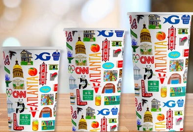 Iconic Atlanta Georgia Watercolor Hot/Cold Paper Party Cups - 3 sizes - Set of 12