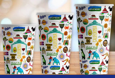 Iconic California Watercolor Hot/Cold Paper Party Cups - 3 sizes - Set of 12