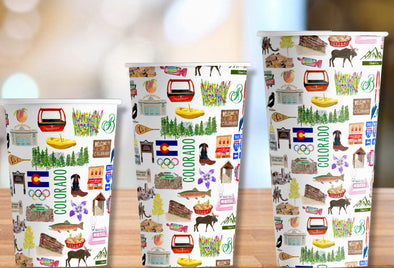 Iconic Colorado Watercolor Hot/Cold Paper Party Cups - 3 sizes - Set of 12