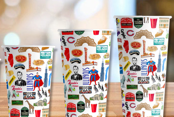 Iconic Illinois Hot/Cold Paper Party Cups - 3 sizes - Set of 12