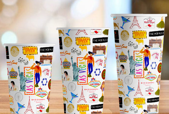 Iconic Las Vegas Watercolor Hot/Cold Paper Party Cups - 3 sizes - Set of 12