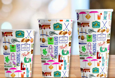 Iconic Mackinac Island Watercolor Hot/Cold Paper Party Cups - 3 sizes - Set of 12