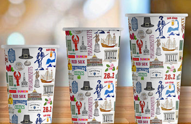 Iconic Massachusetts Watercolor Hot/Cold Paper Party Cups - 3 sizes - Set of 12