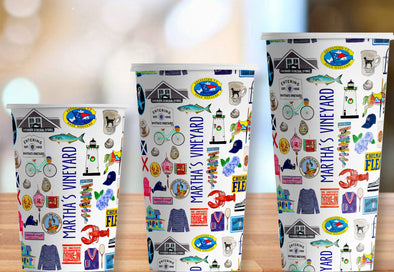 Iconic Martha's Vineyard Watercolor Hot/Cold Paper Party Cups - 3 sizes - Set of 12