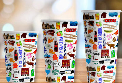 Iconic North Carolina Watercolor Hot/Cold Paper Party Cups - 3 sizes - Set of 12