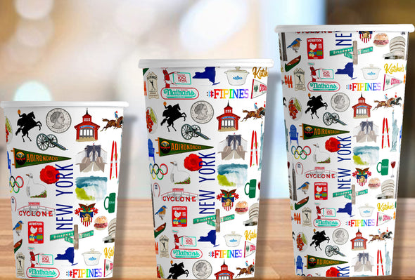 Iconic New York State Watercolor Hot/Cold Paper Party Cups - 3 sizes - Set of 12