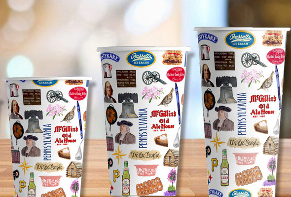 Iconic Pennsylvania Watercolor Hot/Cold Paper Party Cups - 3 sizes - Set of 12