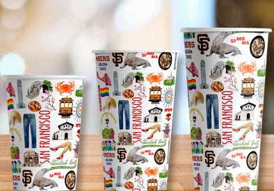 Iconic San Francisco Watercolor Hot/Cold Paper Party Cups - 3 sizes - Set of 12
