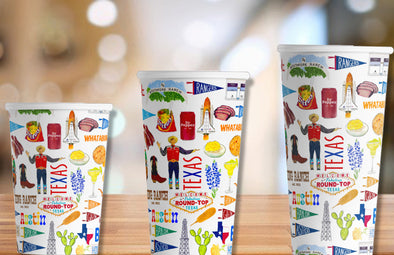 Iconic State of Texas Watercolor Hot/Cold Paper Party Cups - 3 sizes - Set of 12