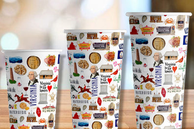 Iconic Virginia Watercolor Hot/Cold Paper Party Cups - 3 sizes - Set of 12