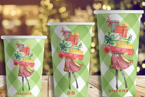 Watercolor Holiday Gifts Hot/Cold Paper Party Cups; 3 sizes - Set of 12