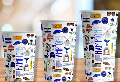 Iconic Hamptons Watercolor Hot/Cold Paper Party Cups - 3 sizes - Set of 12