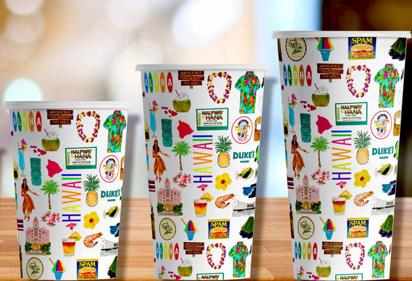 Iconic Hawaii Watercolor Hot/Cold Paper Party Cups - 3 sizes - Set of 12