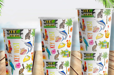 Iconic Key West Watercolor Hot/Cold Paper Party Cups - Set of 12