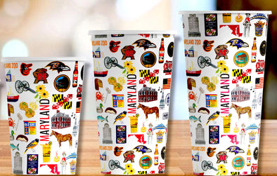 Iconic Maryland Watercolor Hot/Cold Paper Party Cups - 3 sizes - Set of 12