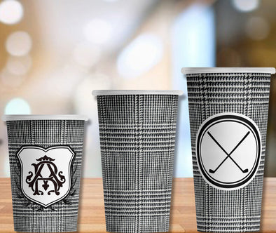 Prince of Wales Tweed Hot/Cold Paper Party Cups - 3 sizes - Set of 12