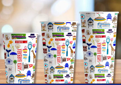 Iconic Santa Barbara, California Watercolor Hot/Cold Paper Party Cups - 3 sizes - Set of 12