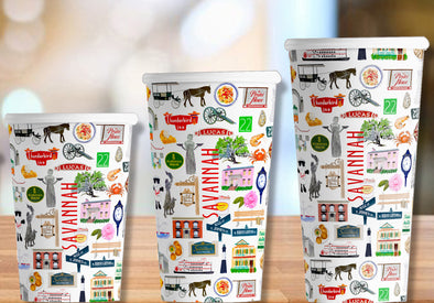 Iconic Savannah, Georgia Watercolor Hot/Cold Paper Party Cups - 3 sizes - Set of 12