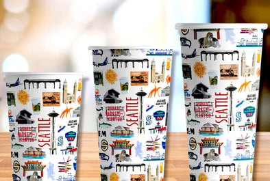 Iconic Seattle, Washington Watercolor Hot/Cold Paper Party Cups - 3 sizes - Set of 12