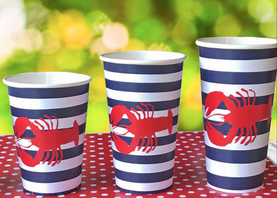 Striped Lobster Hot/Cold Paper Party Cups - 3 sizes - Set of 12