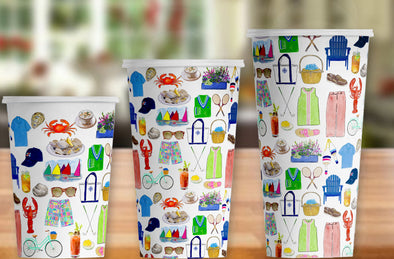 Iconic Summer Prep Watercolor Hot/Cold Paper Party Cups - 3 sizes - Set of 12