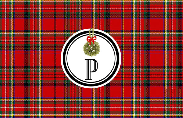 Monogram Royal Stewart Tartan and Mistletoe Disposable Placemats  - tear-away pad of 24
