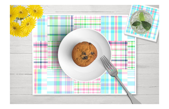 Personalized or Plain Madras Patchwork Placemats - tear-away pad of 24