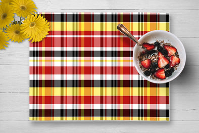 Madras Disposable Placemats -  Red Black Yellow - tear-away pad of 24