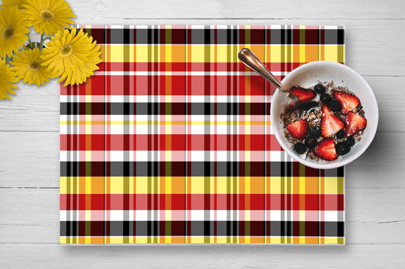 Madras Disposable Placemats -  Red Black Yellow - tear-away pad of 24