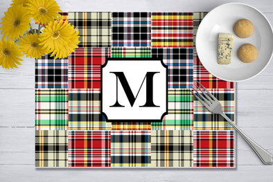 Madras Patchwork Disposable Placemats -  Red Black Yellow - tear-away pad of 24