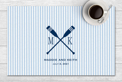 Blue Seersucker Icon Disposable Paper Placemats - tear-away pad of 24