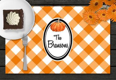 Orange Gingham/Pumpkin Disposable Paper Placemats - tear-away pad of 24