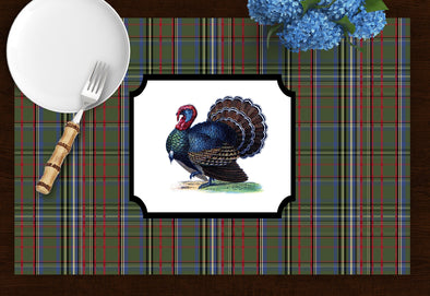 Olive Tartan Turkey Disposable Placemats - tear-away pad of 24