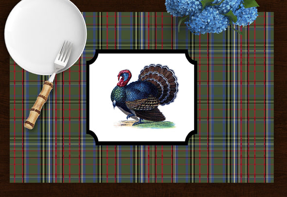 Olive Tartan Turkey Disposable Placemats - tear-away pad of 24